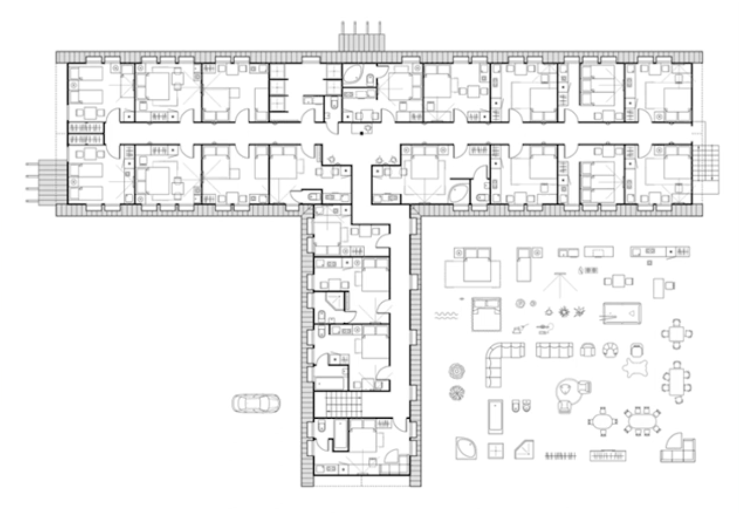 Example floor-plan of a hotel to identify layout of room types